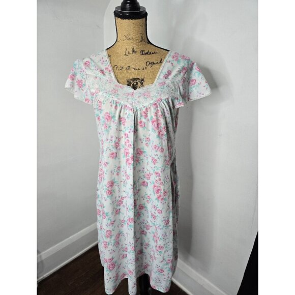 Vintage Dainty Pink Floral Bloomcore Botanical Night Gown House Dress - Picture 11 of 11